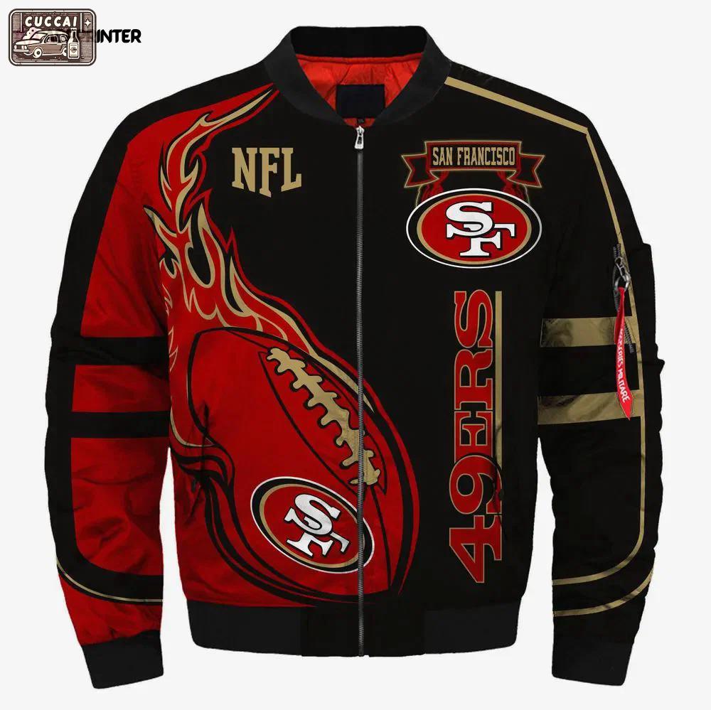 San francisco 49ers logo pattern bomber jacket – red and black Bomber Jacket