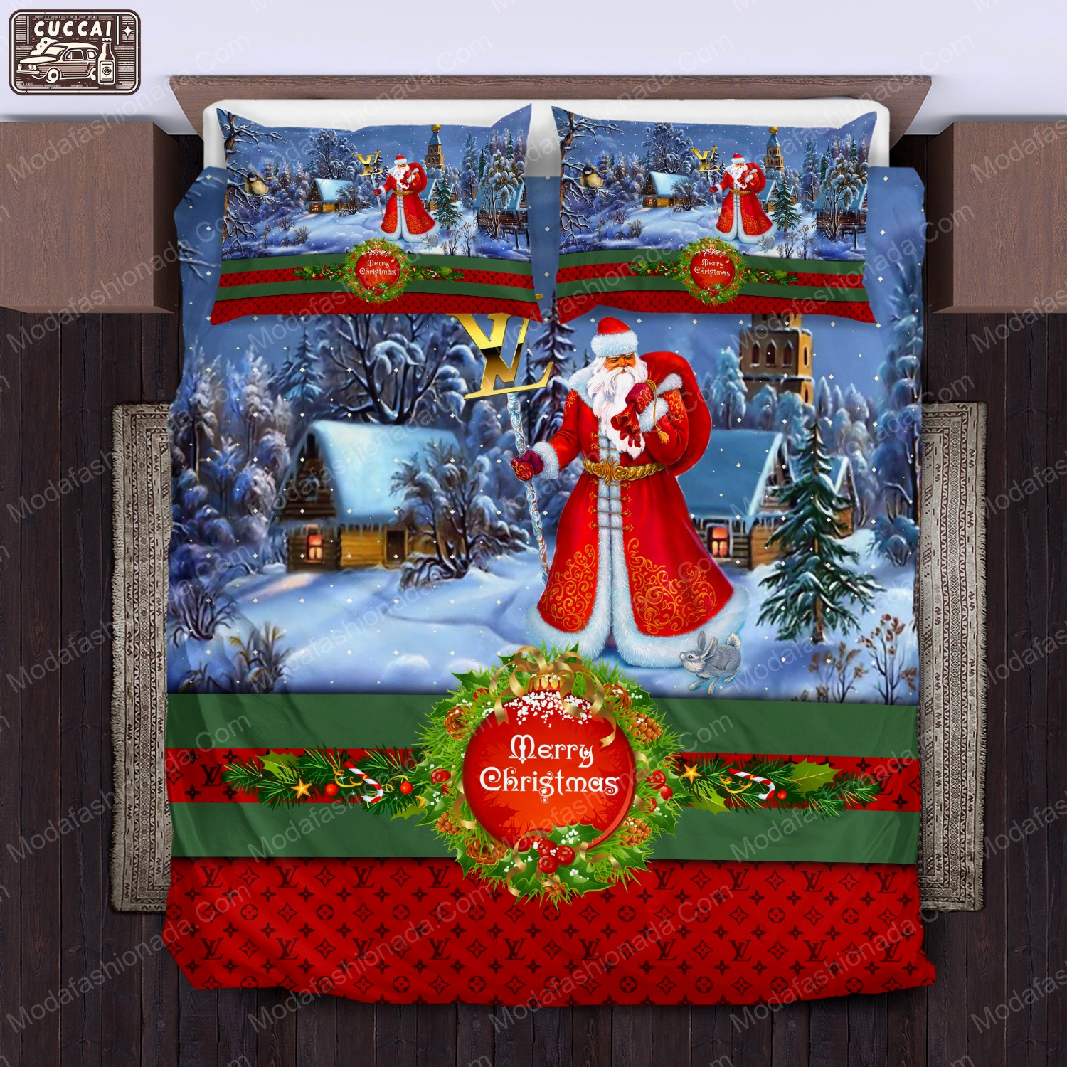 Santa claus louis vuitton logo type 2191 Bedding Sets bedclothes blankets sheets bedspread luxury ideas premium fashion brand covers duvet bed linen home decor hyperbeast Bedroom