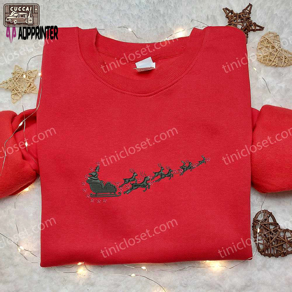 Santa claus x nike swoosh embroidered sweatshirt – best christmas gift idea nike inspired shirt Embroidered Shirt