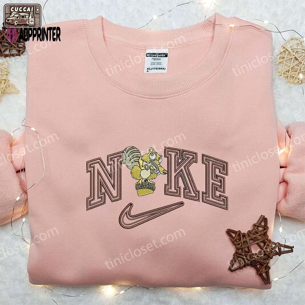 Scrat x nike embroidered shirt: ice age customized tee for unmatched style Embroidered Shirt