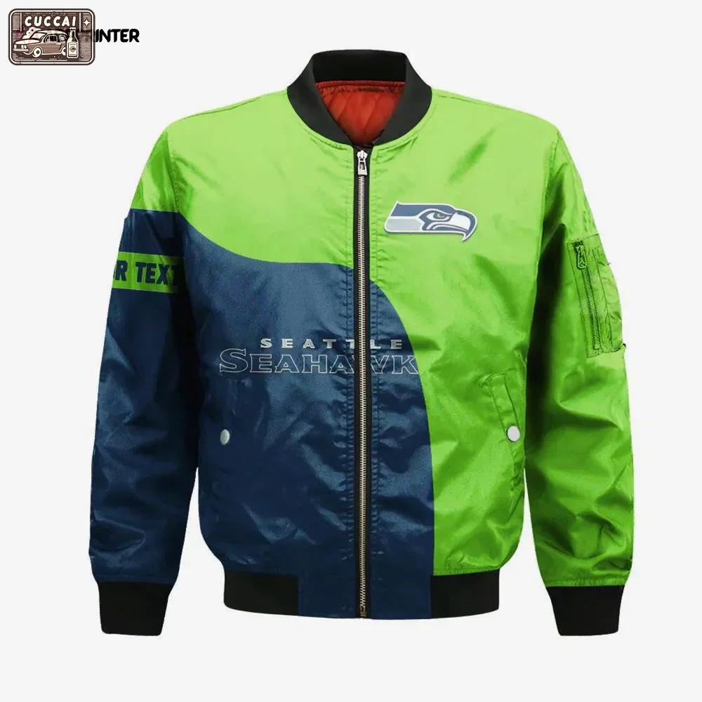 Seattle seahawks bomber jacket 3d printed curve style custom text and number Bomber Jacket