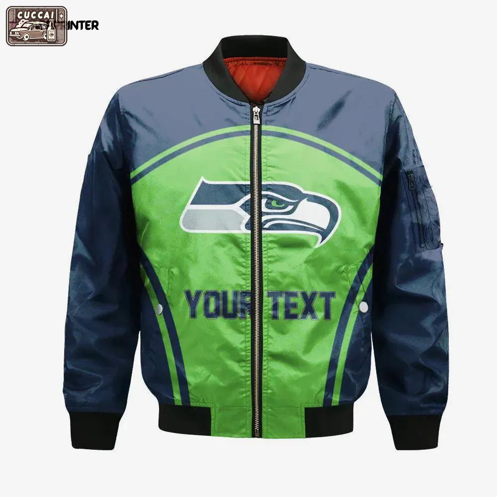 Seattle seahawks bomber jacket 3d printed custom text and number curve style sport Bomber Jacket