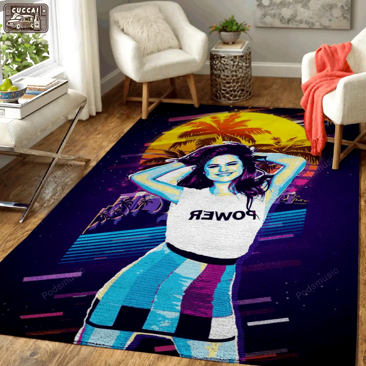 Selena gomez artwork music synthwave 80s art for fans area rug living room carpet rug regtangle carpet floor decor home decor Rectangle Rug