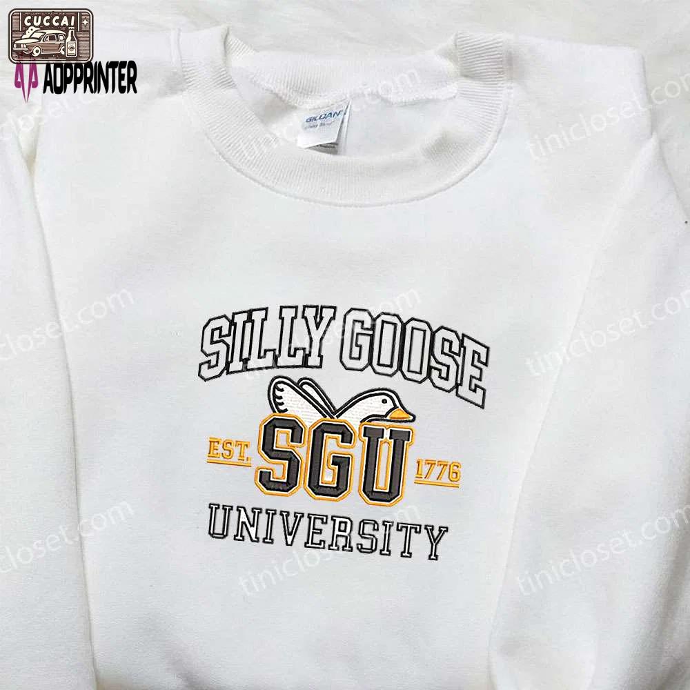 Sgu university silly goose embroidered shirt – animal & cute design Embroidered Shirt