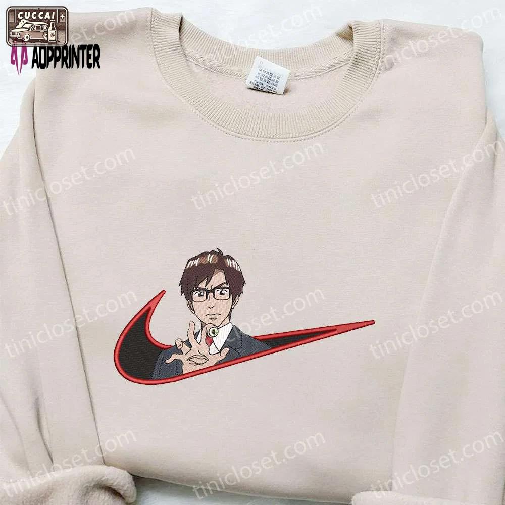 Shinichi izumi x nike swoosh anime embroidered hoodie & shirts: kiseijuu & nike inspired apparel Embroidered Shirt