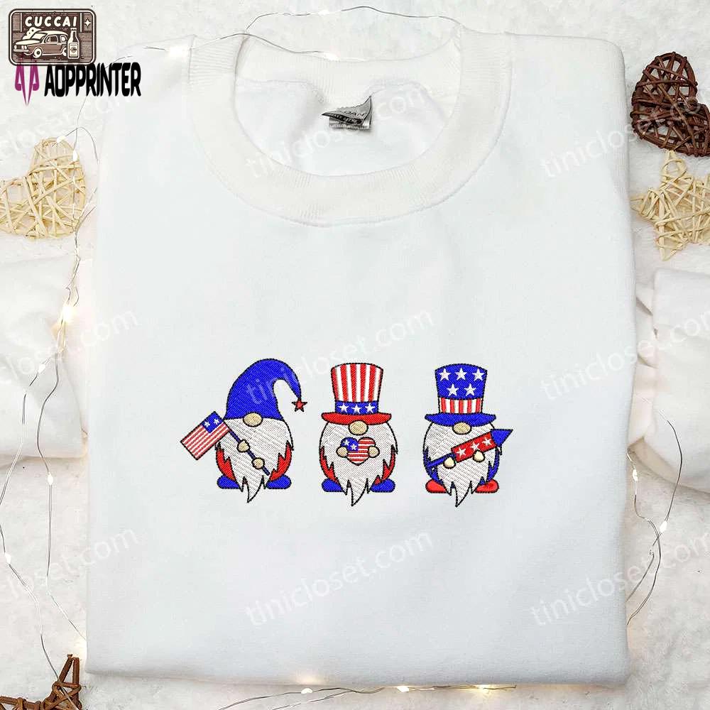 Shop american gnomes 4th of july embroidered shirt – national day gifts best patriotic shirts Embroidered Shirt