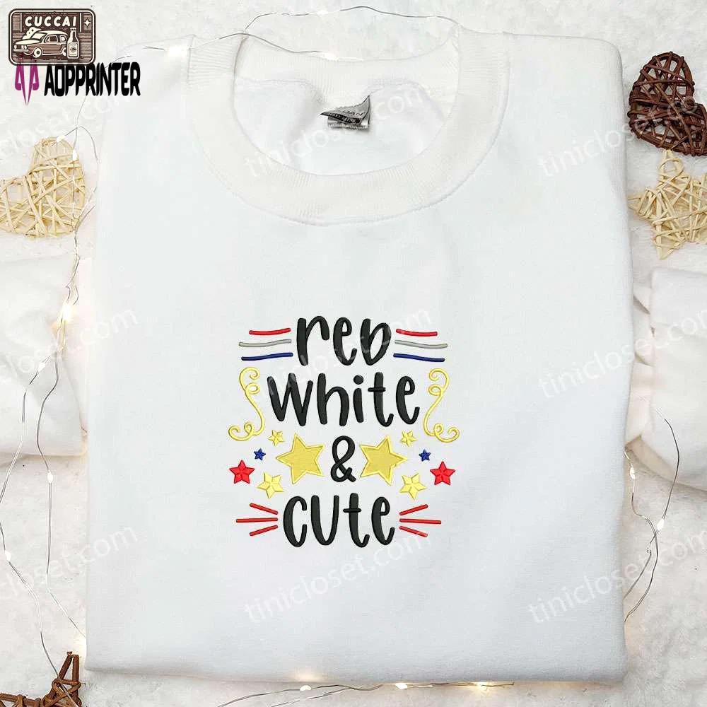 Shop the best 4th of july red white and cute embroidered shirt for national day gifts Embroidered Shirt