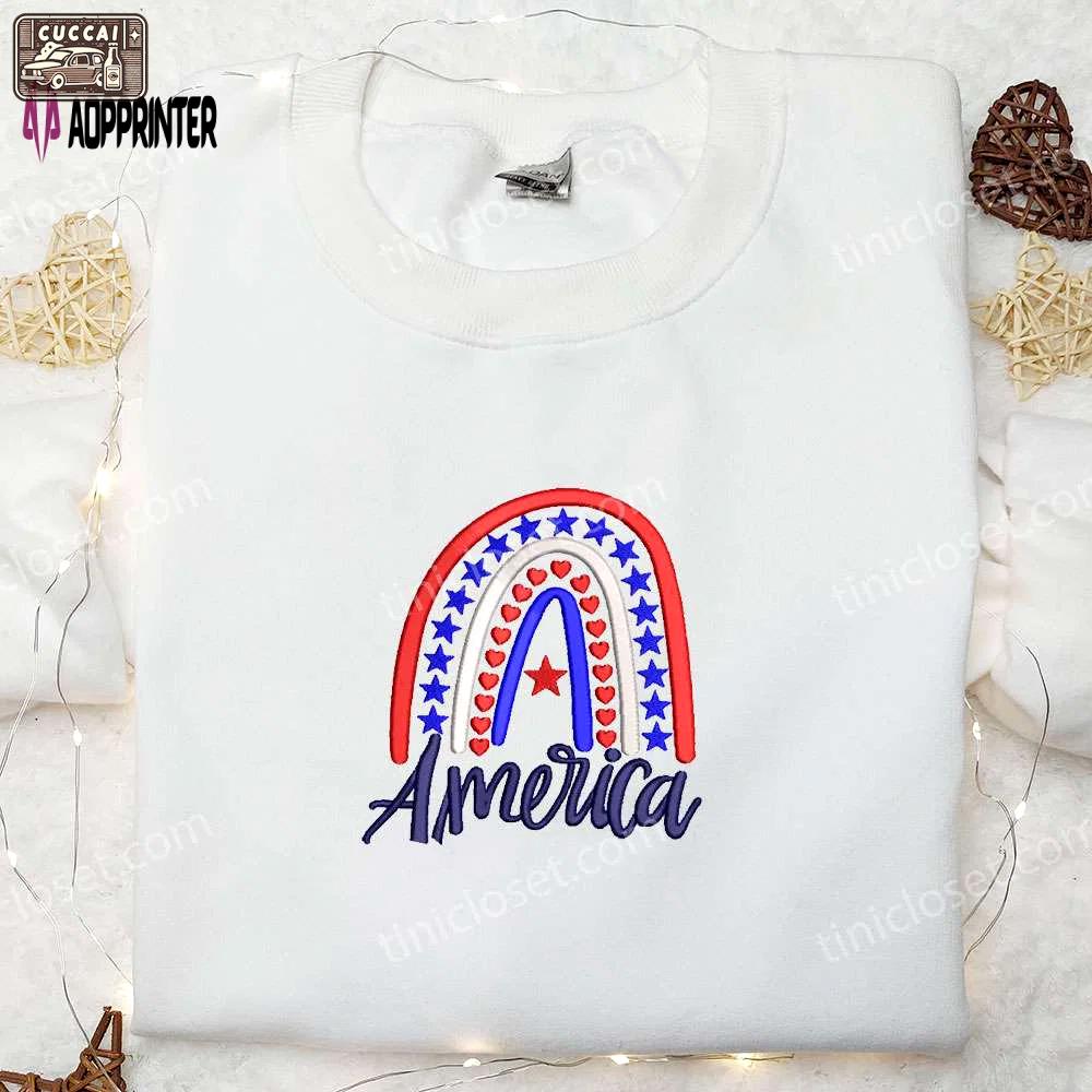 Shop the best patriotic america rainbow embroidered shirt – perfect national day gifts! Embroidered Shirt