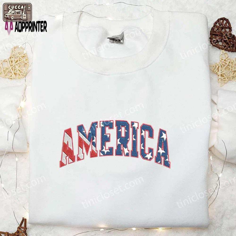 Show your patriotism with america embroidered shirt – perfect national day gift! Embroidered Shirt