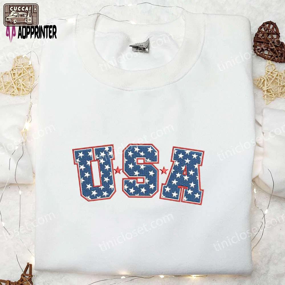 Show your patriotism with usa star embroidered shirt – perfect national day gift Embroidered Shirt