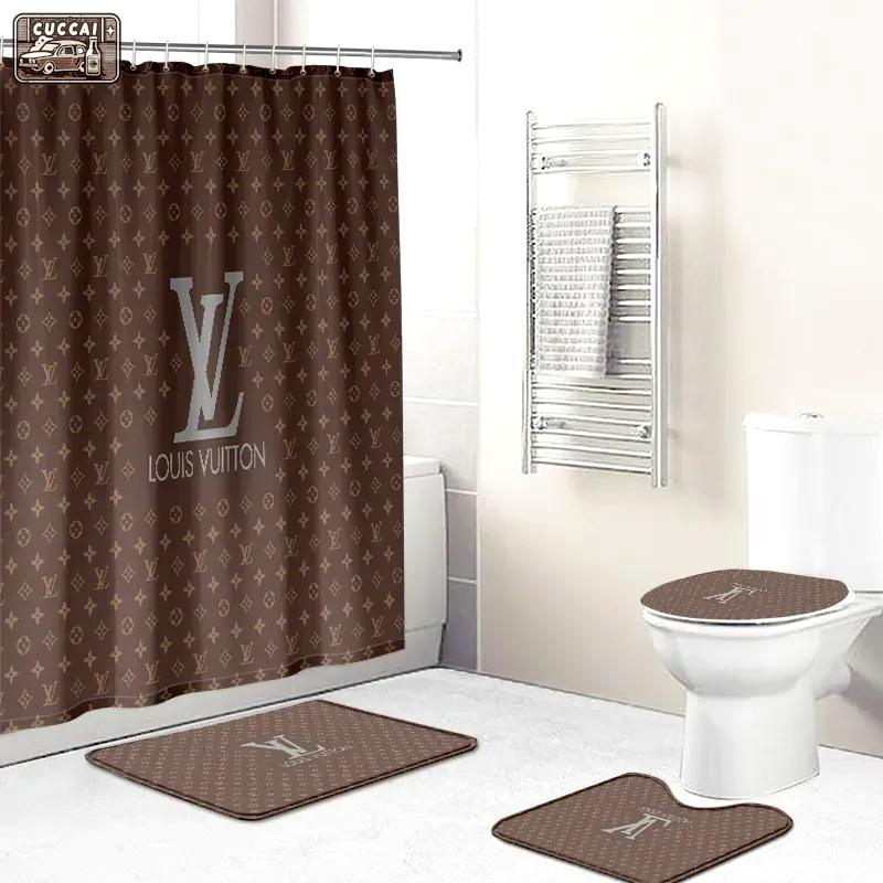 Shower curtains louis vitton brown logo beige full bathroom sets 391 Bathroom Set