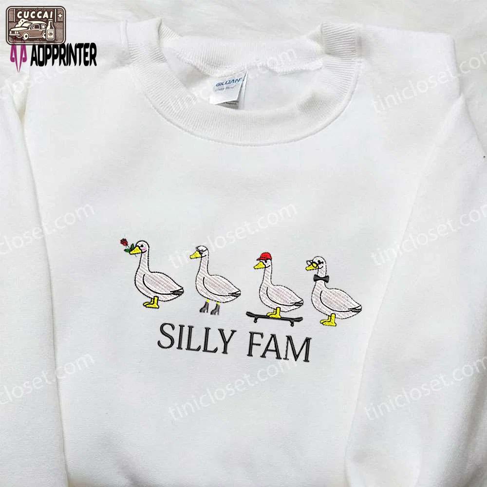 Silly fam goose embroidered shirt: animal & funny embroidered shirt Embroidered Shirt