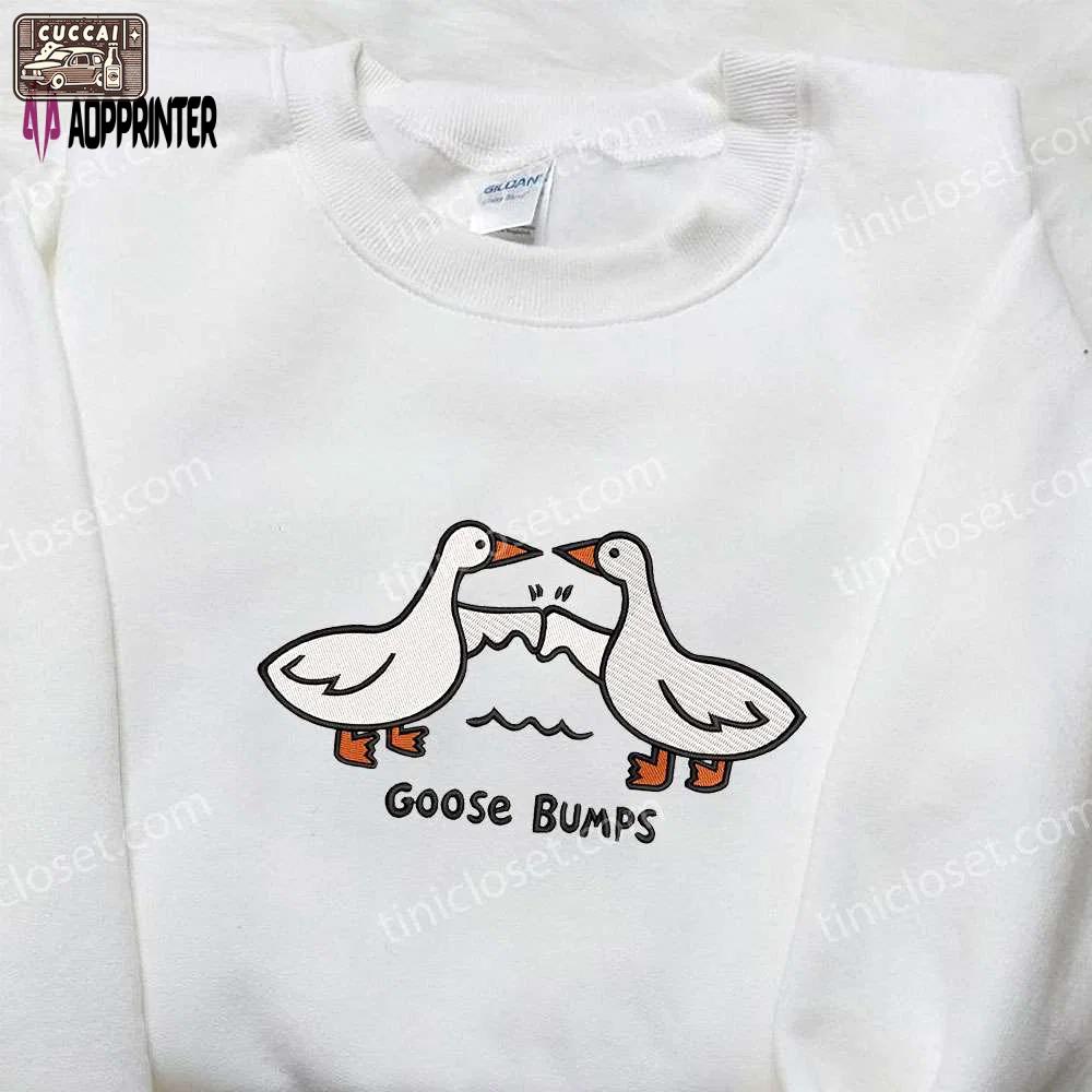 Silly goose bumps embroidered shirt: animal & funny designs for a playful look! Embroidered Shirt
