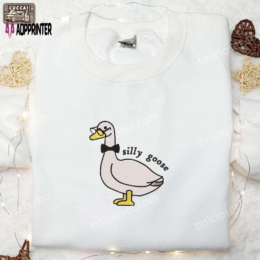 Silly goose embroidered shirt: animal & funny design glasses accent Embroidered Shirt