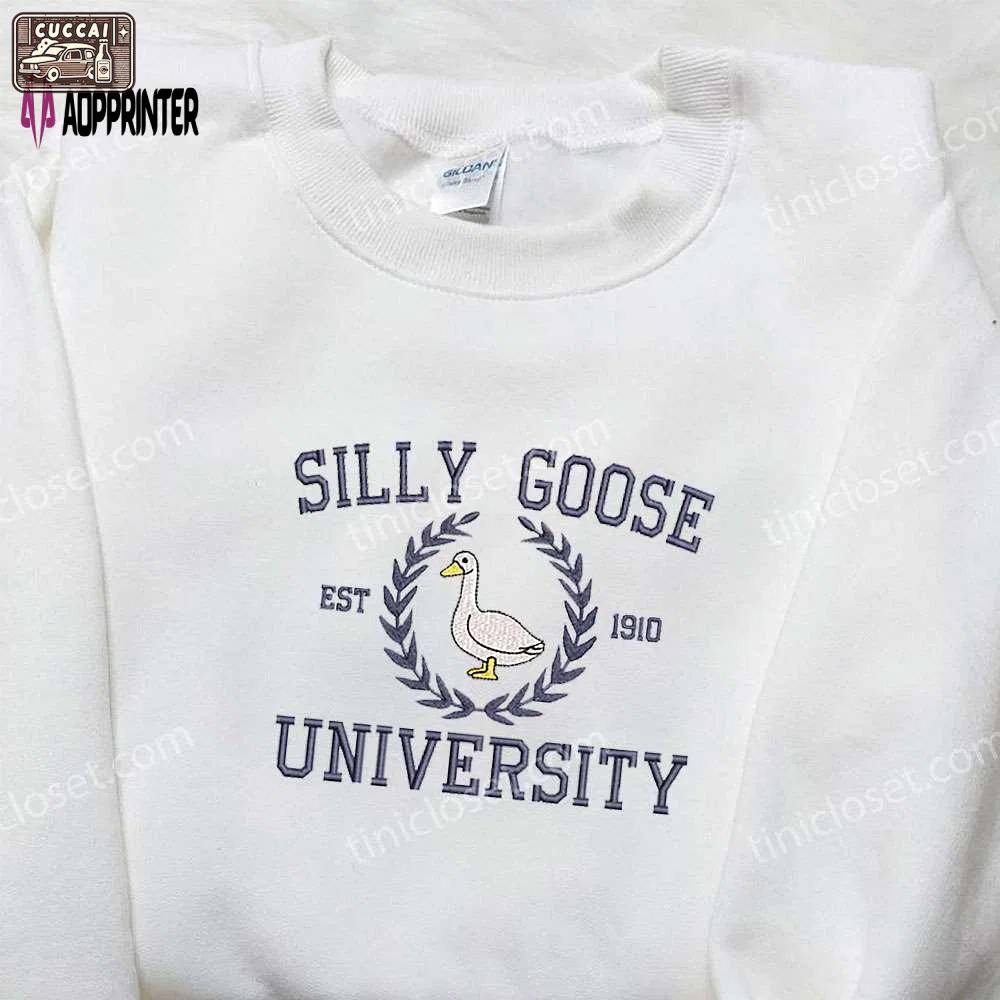 Silly goose university est 1910 embroidered shirt: top animal graduation gift Embroidered Shirt