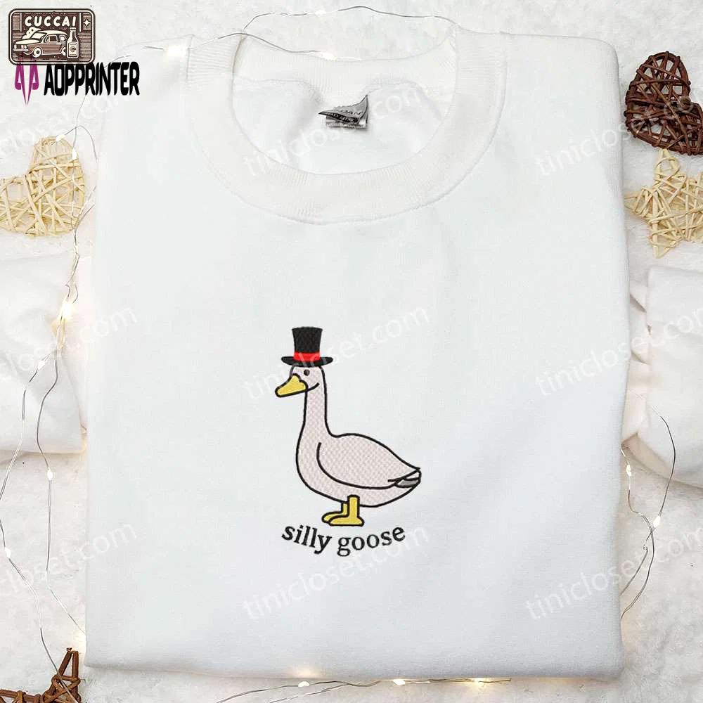 Silly goose with hat embroidered shirt – animal & funny embroidery Embroidered Shirt
