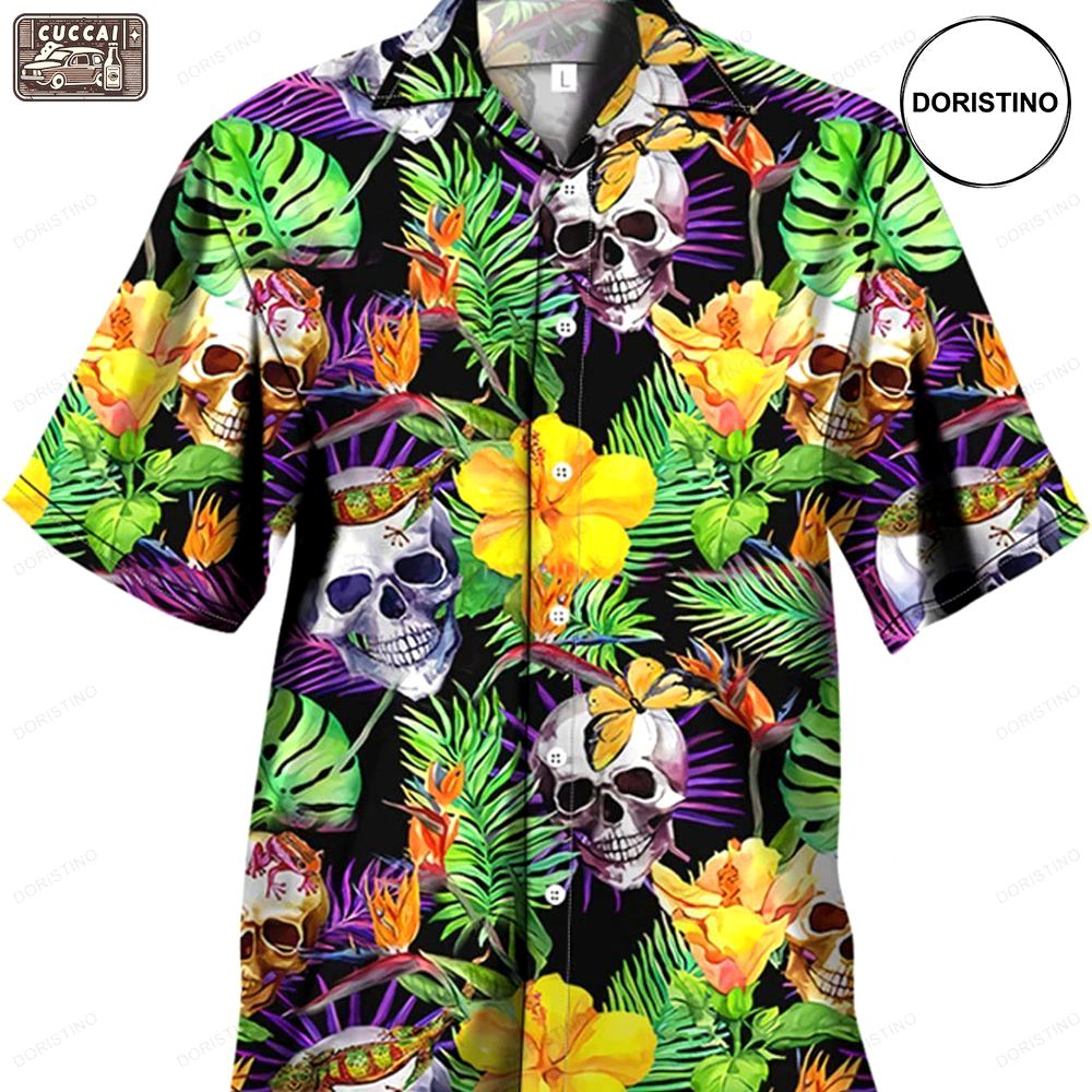 Skull and flowers purple hawaiian shirt Hawaii Shirt Shorts & Flip Flops