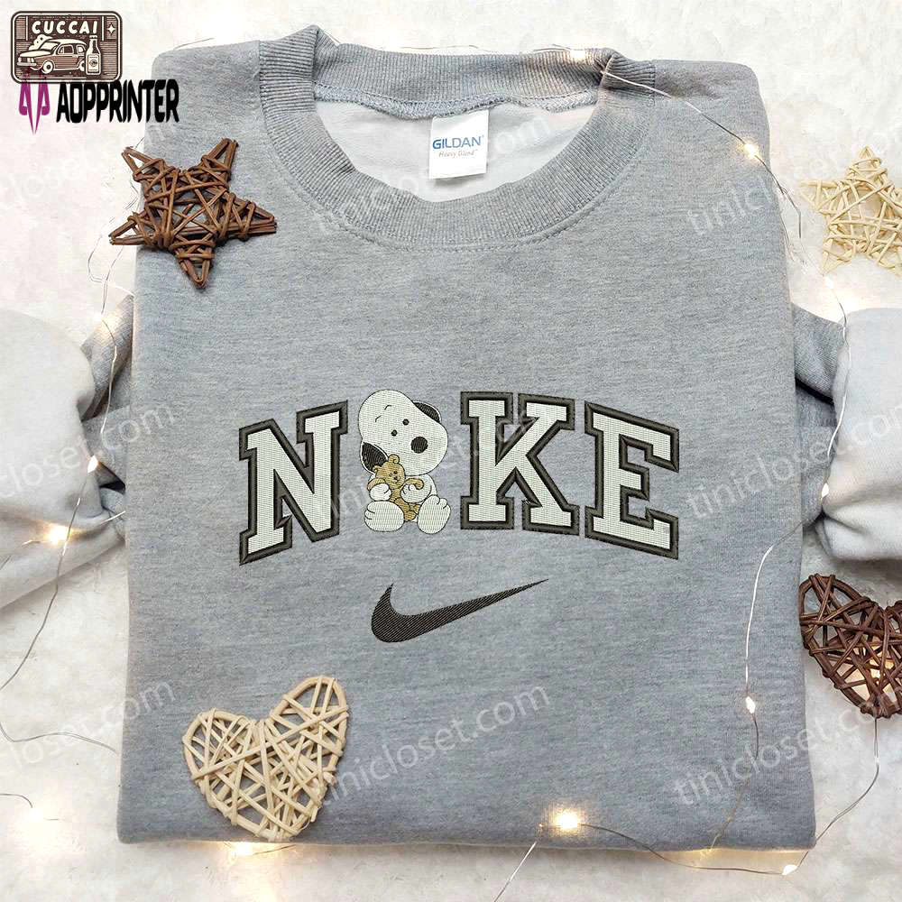 Snoopy & bear x nike: embroidered sweatshirt & shirt – peanuts cartoon & nike inspired designs Embroidered Shirt