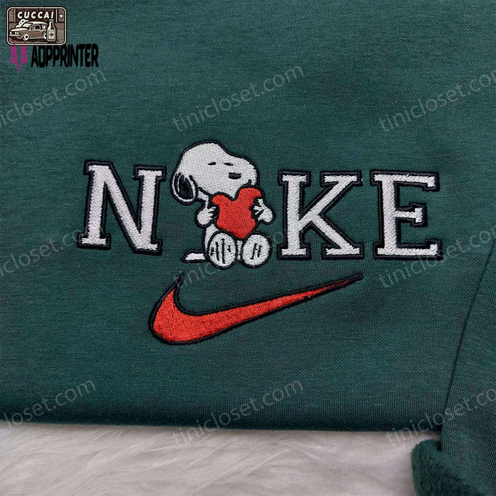 Snoopy heart nike shirt: custom embroidered sweatshirt best valentine s day gift Embroidered Shirt