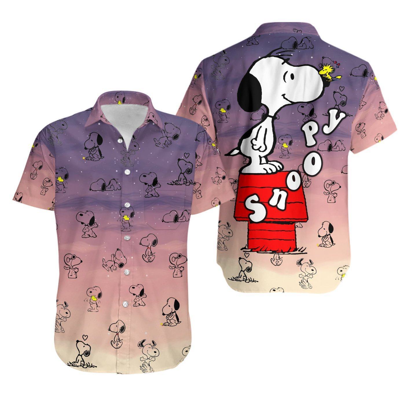 Snoopy pattern summer hawaiian shirt Hawaii Shirt Shorts & Flip Flops