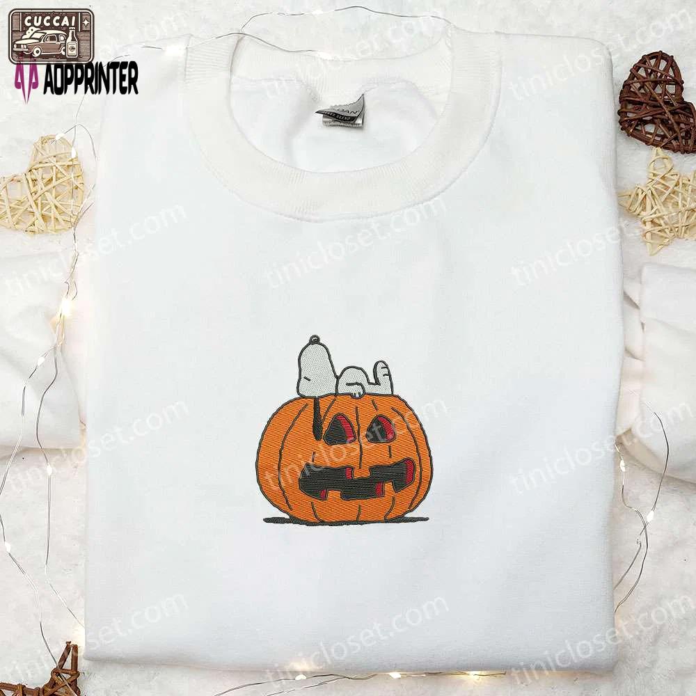 Snoopy sleeping pumpkin embroidered shirt & peanuts halloween sweatshirt – best halloween gift ideas Embroidered Shirt