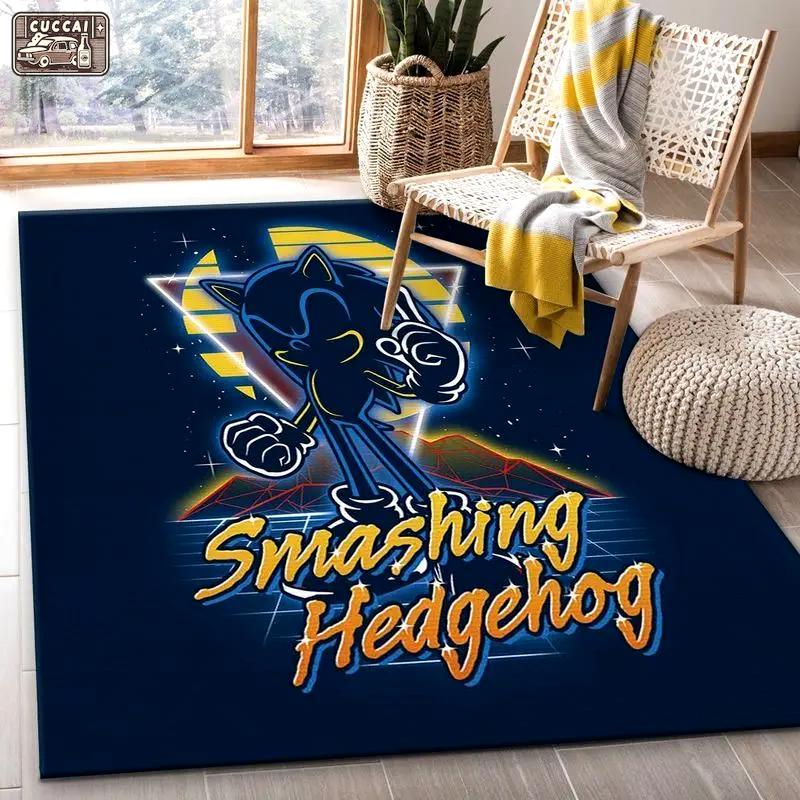 Sonic retro smashing the hedgehog area rug living room and bed room rug rug regtangle carpet floor decor home decor Rectangle Rug