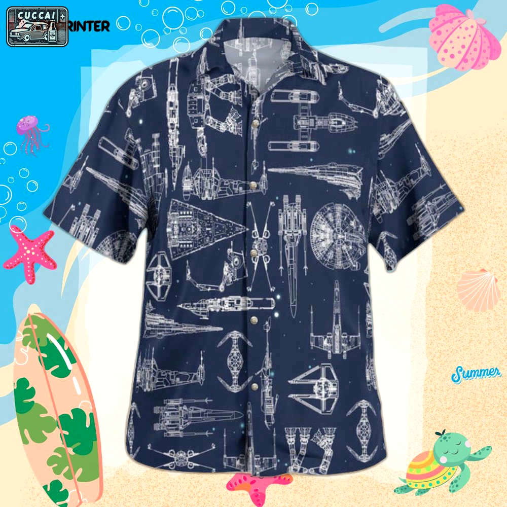Space ship pattern hawaiian shirt shorts navy summer 2023 hot Hawaii Shirt