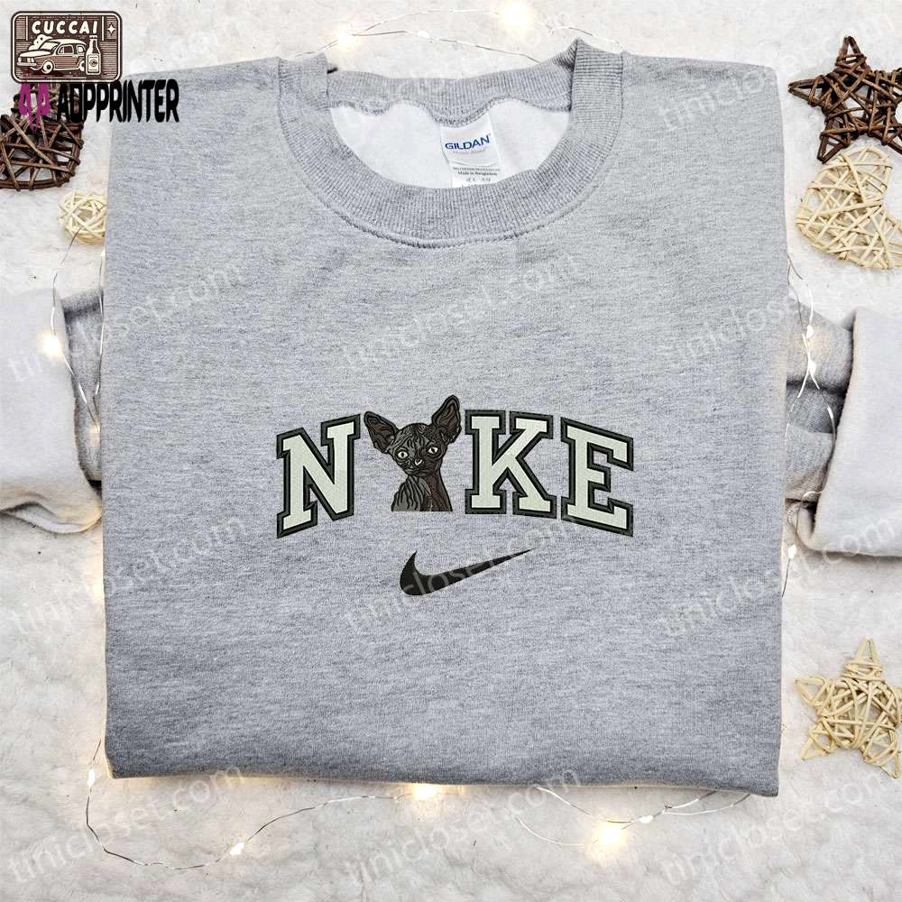 Sphynx cat x nike embroidered shirt: animal & nike inspired shirt Embroidered Shirt