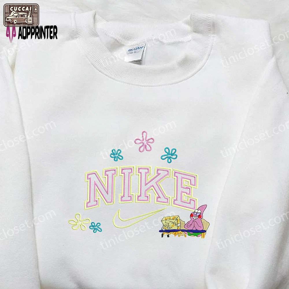 Spongebob & patrick x nike embroidered sweatshirt: cartoon shirt nike inspired design Embroidered Shirt