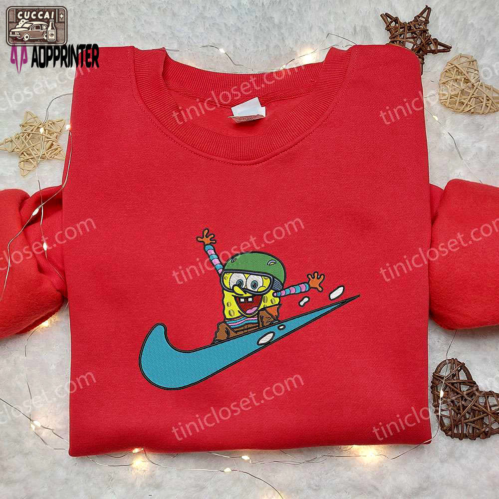 Spongebob squarepants ski x nike swoosh hoodie & embroidered shirt: fun & stylish collaboration! Embroidered Shirt