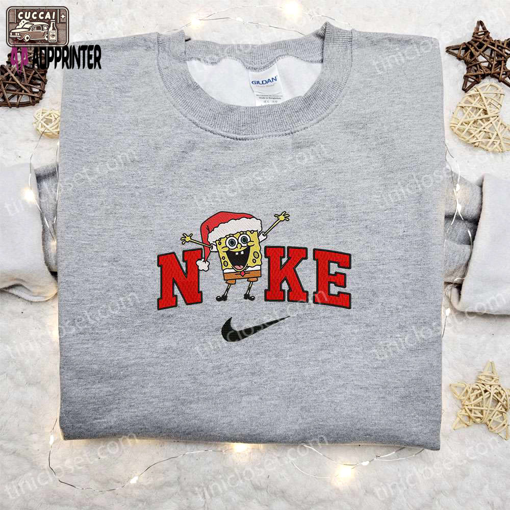 Spongebob squarepants x nike christmas embroidered sweatshirt & shirt – best gift ideas Embroidered Shirt