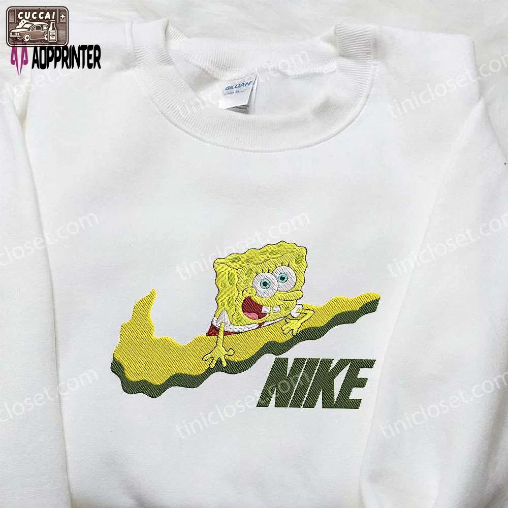 Spongebob x nike embroidered sweatshirt: cartoon shirt nike inspired design Embroidered Shirt