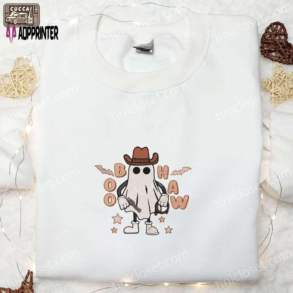 Spook up halloween with boo haw cowboy ghost embroidered shirt: best gift idea! Embroidered Shirt