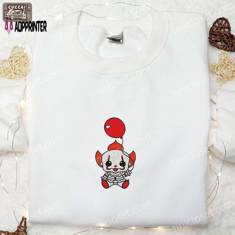 Spooky baby clown it balloon embroidered sweatshirt & hoodie – best halloween gift ideas Embroidered Shirt