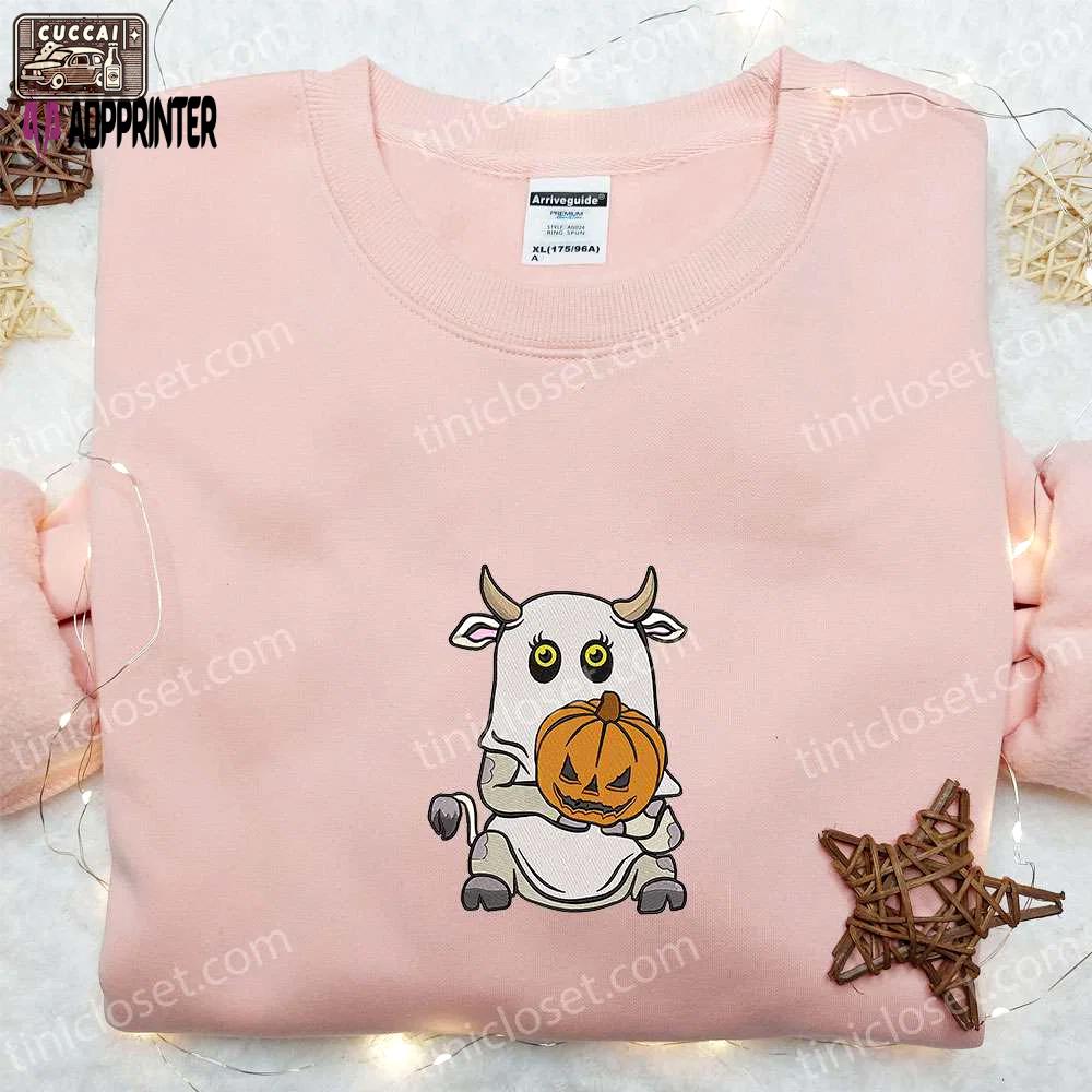 Spooky boo ghost cow embroidered sweatshirt – perfect halloween gift idea Embroidered Shirt