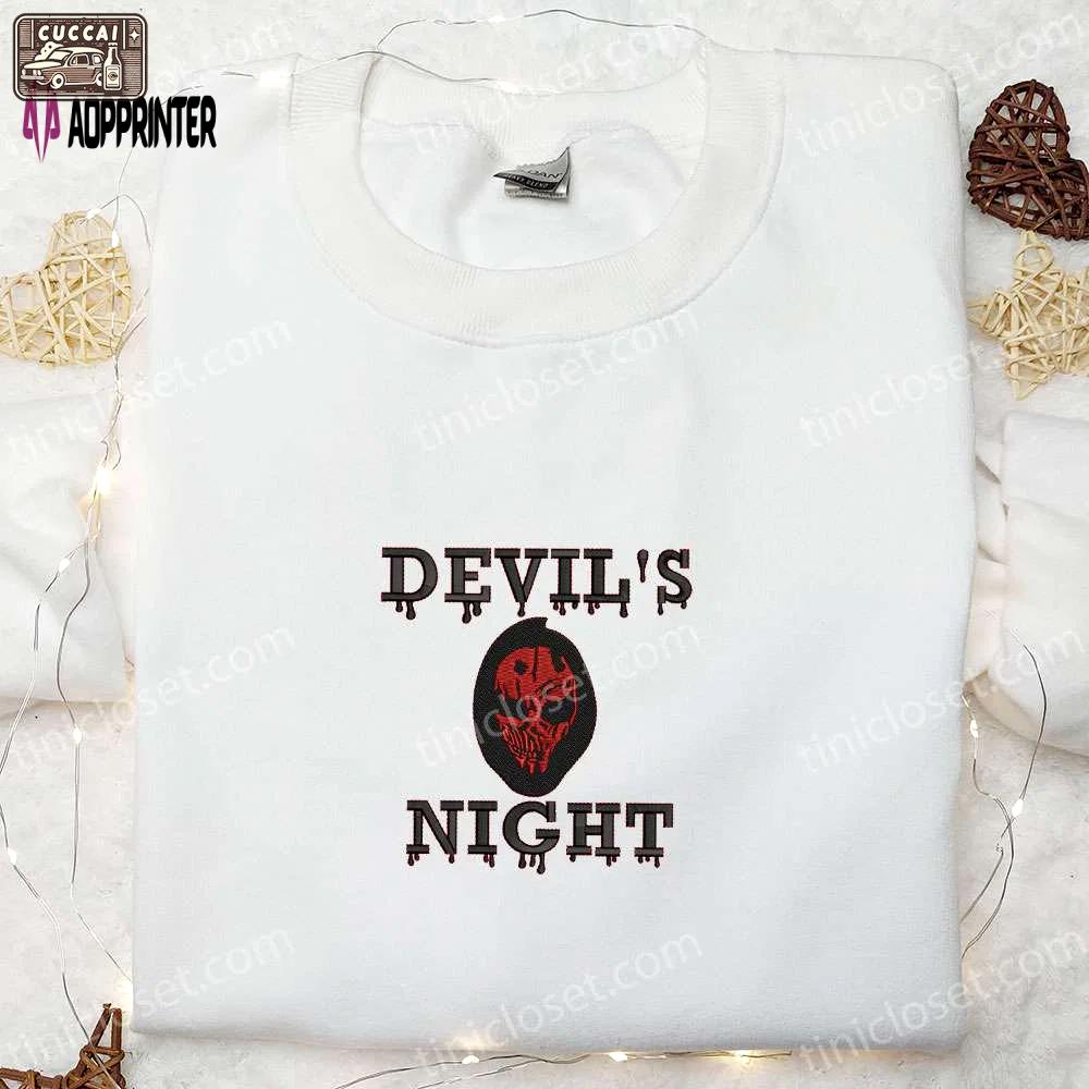 Spooky devil’s night skull embroidered sweatshirt – best halloween gift idea Embroidered Shirt