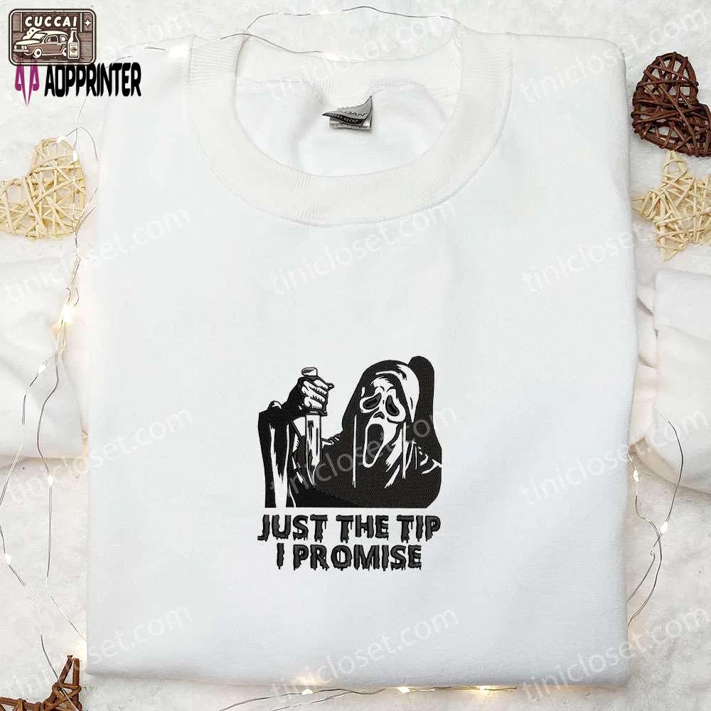 Spooky ghost embroidered shirt: just the tip i promise! cool halloween shirts Embroidered Shirt