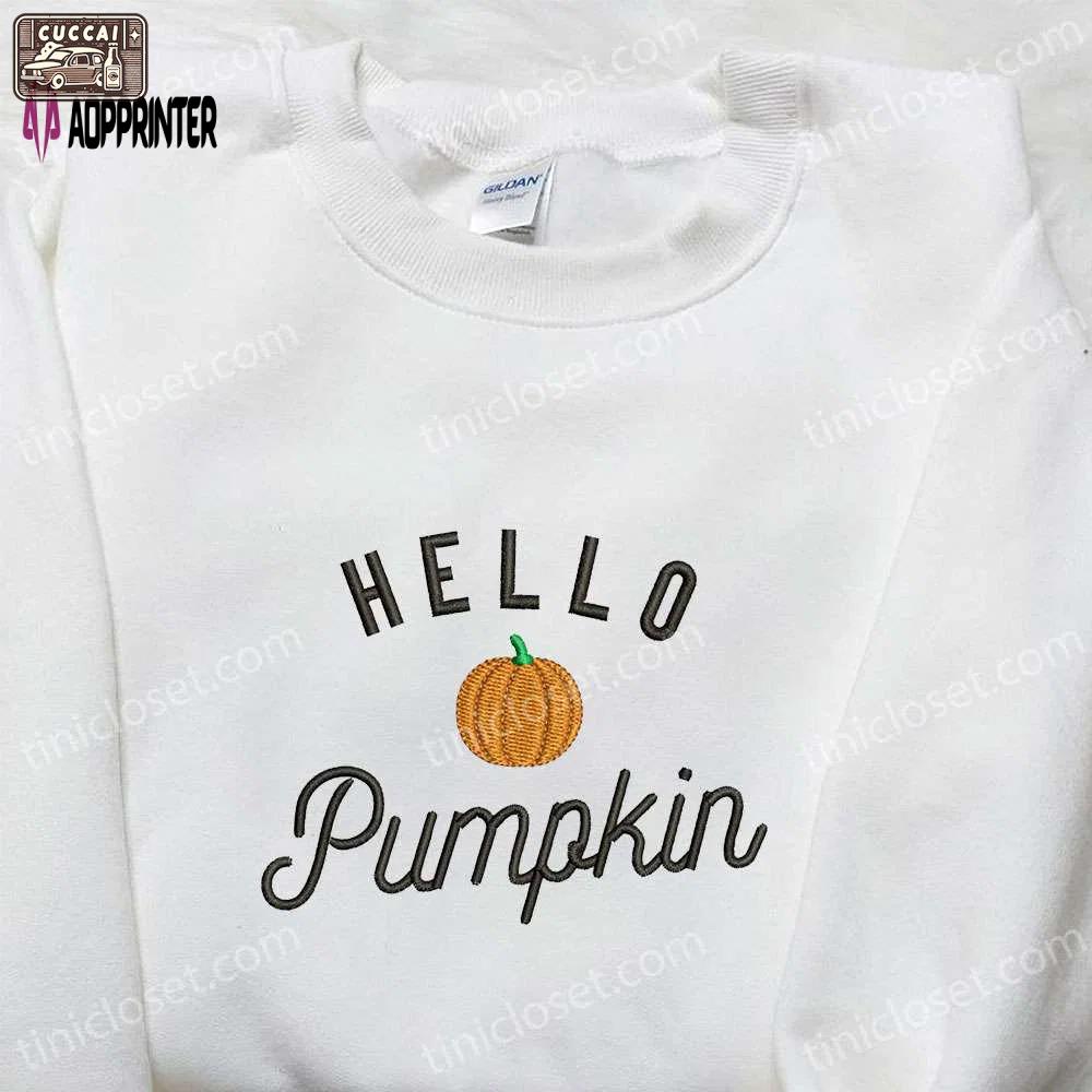 Spooky hello pumpkin embroidered sweatshirt & hoodie – best halloween gift ideas Embroidered Shirt