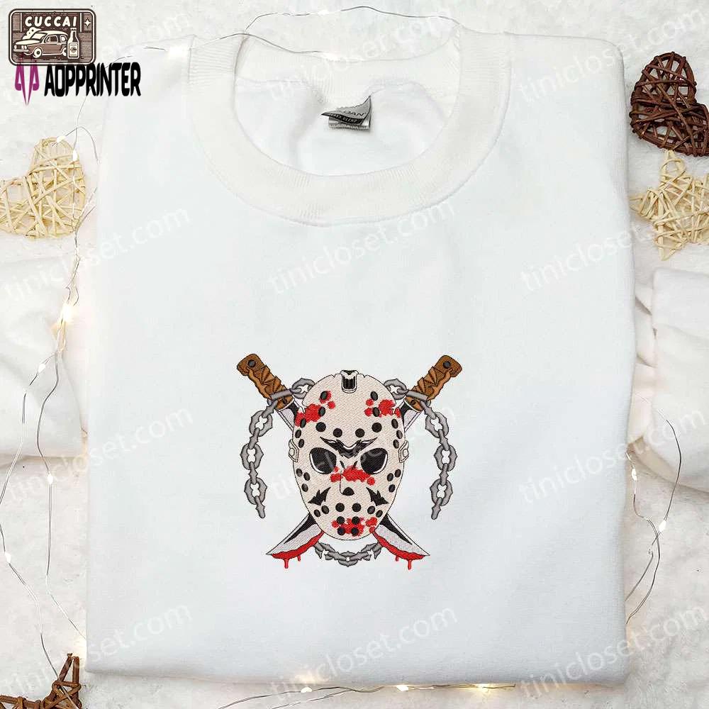 Spooky horror bloody knife killer hoodie – perfect halloween gift Embroidered Shirt