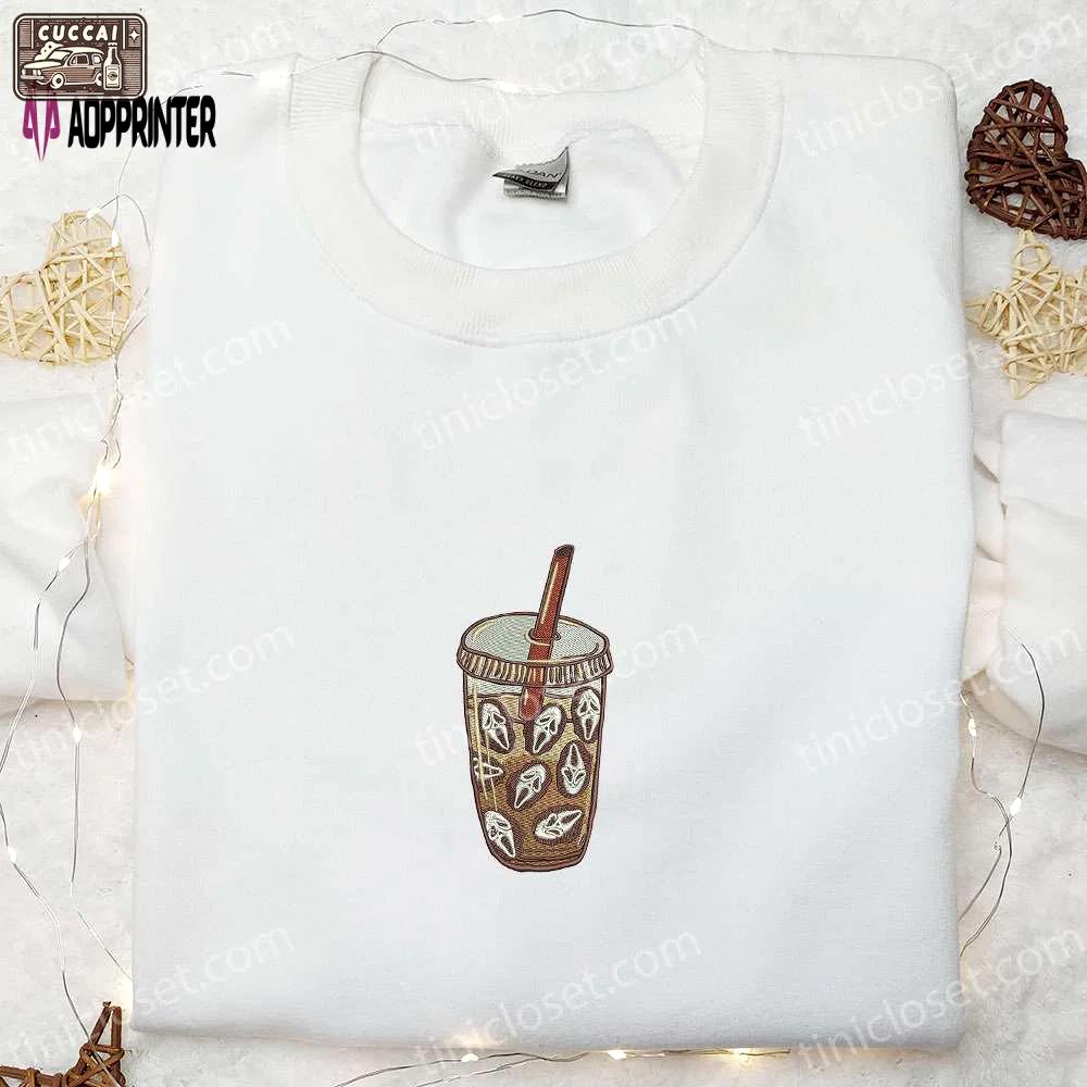 Spooky horror coffee & halloween embroidered shirt – perfect family halloween gift! Embroidered Shirt