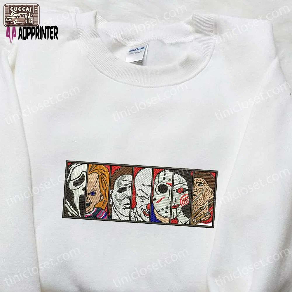 Spooky horror film box sweatshirt characters hoodie & halloween shirt – embroidered collection Embroidered Shirt