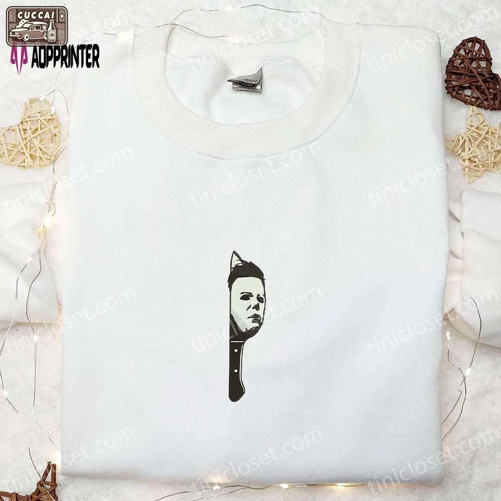 Spooky michael myers embroidered hoodie – perfect halloween gift! Embroidered Shirt