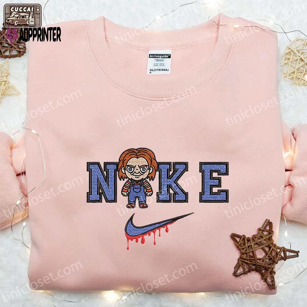 Spooky nike x chucky embroidered hoodie & shirt: best halloween gift ideas Embroidered Shirt