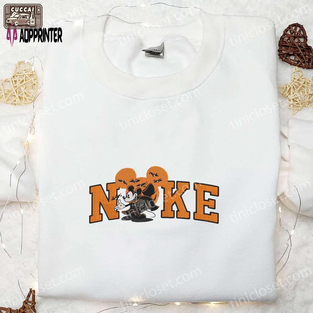 Spooky nike x disney halloween embroidered shirt – custom gift for family Embroidered Shirt