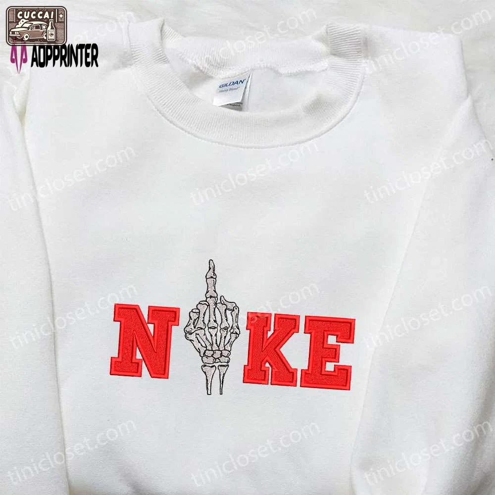 Spooky skeleton hand x nike embroidered sweatshirt: halloween inspired shirt Embroidered Shirt