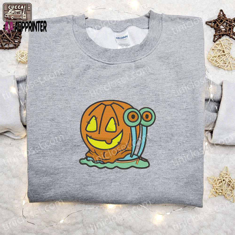 Spooky snail pumpkin halloween t-shirt & hoodie: best family gift ideas Embroidered Shirt