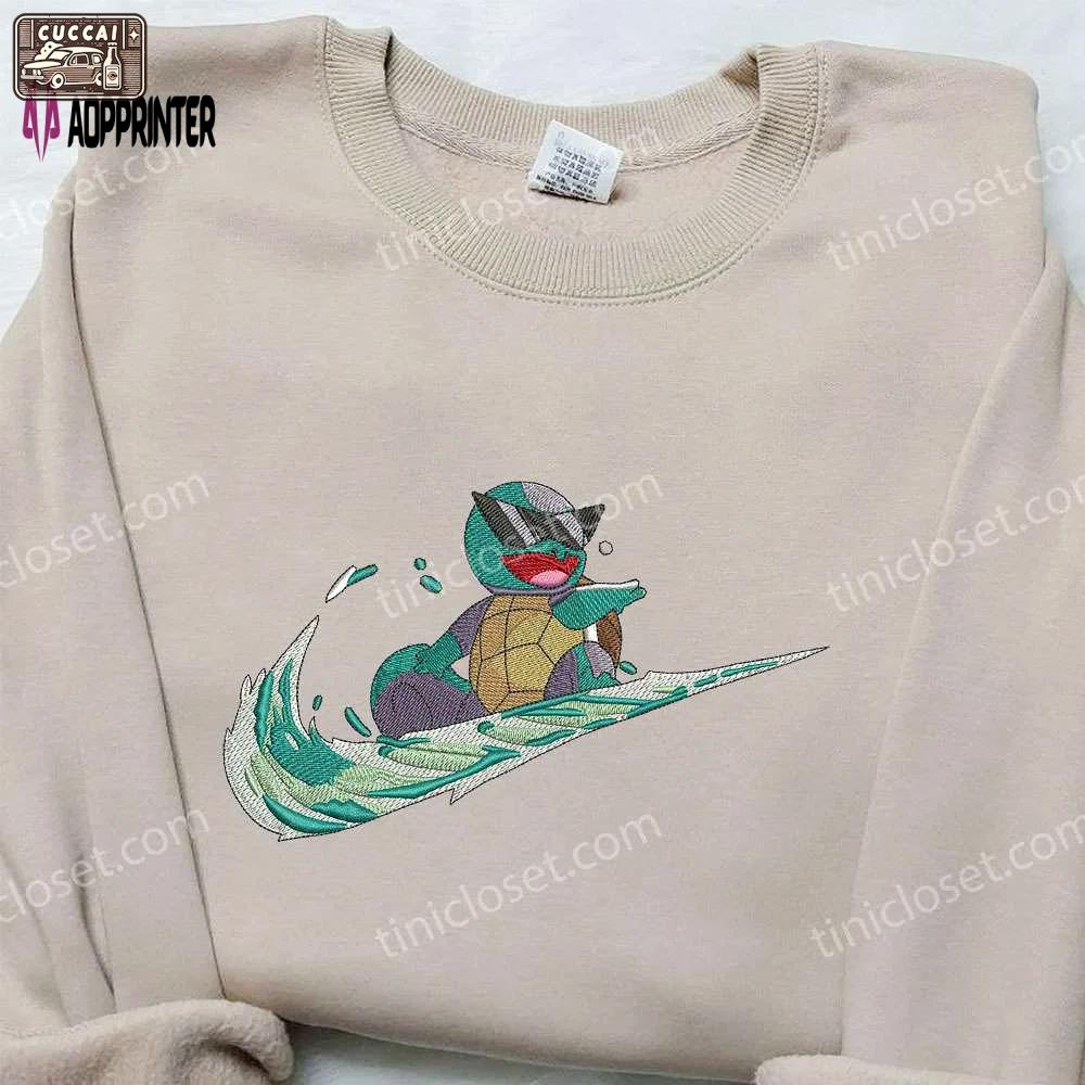 Squirtle x nike swoosh embroidered sweatshirt – pokemon & nike inspired shirt Embroidered Shirt