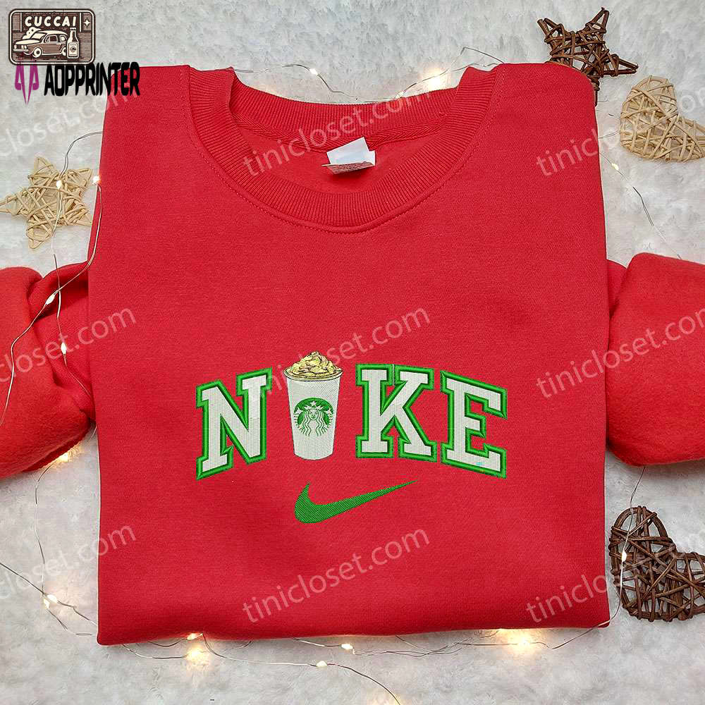 Starbucks cup x nike embroidered sweatshirt: favorite drink inspired shirt Embroidered Shirt