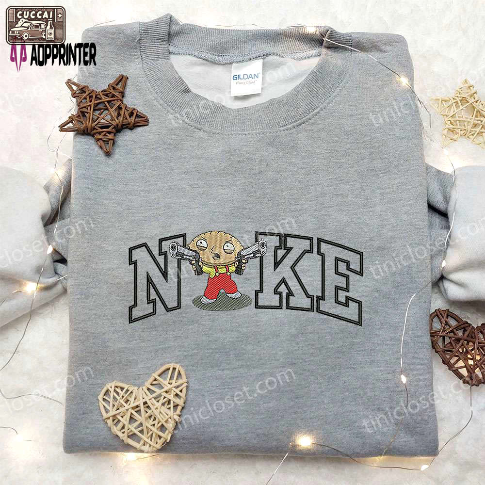 Stewie griffin x nike embroidered sweatshirt – family guy & inspired shirt Embroidered Shirt