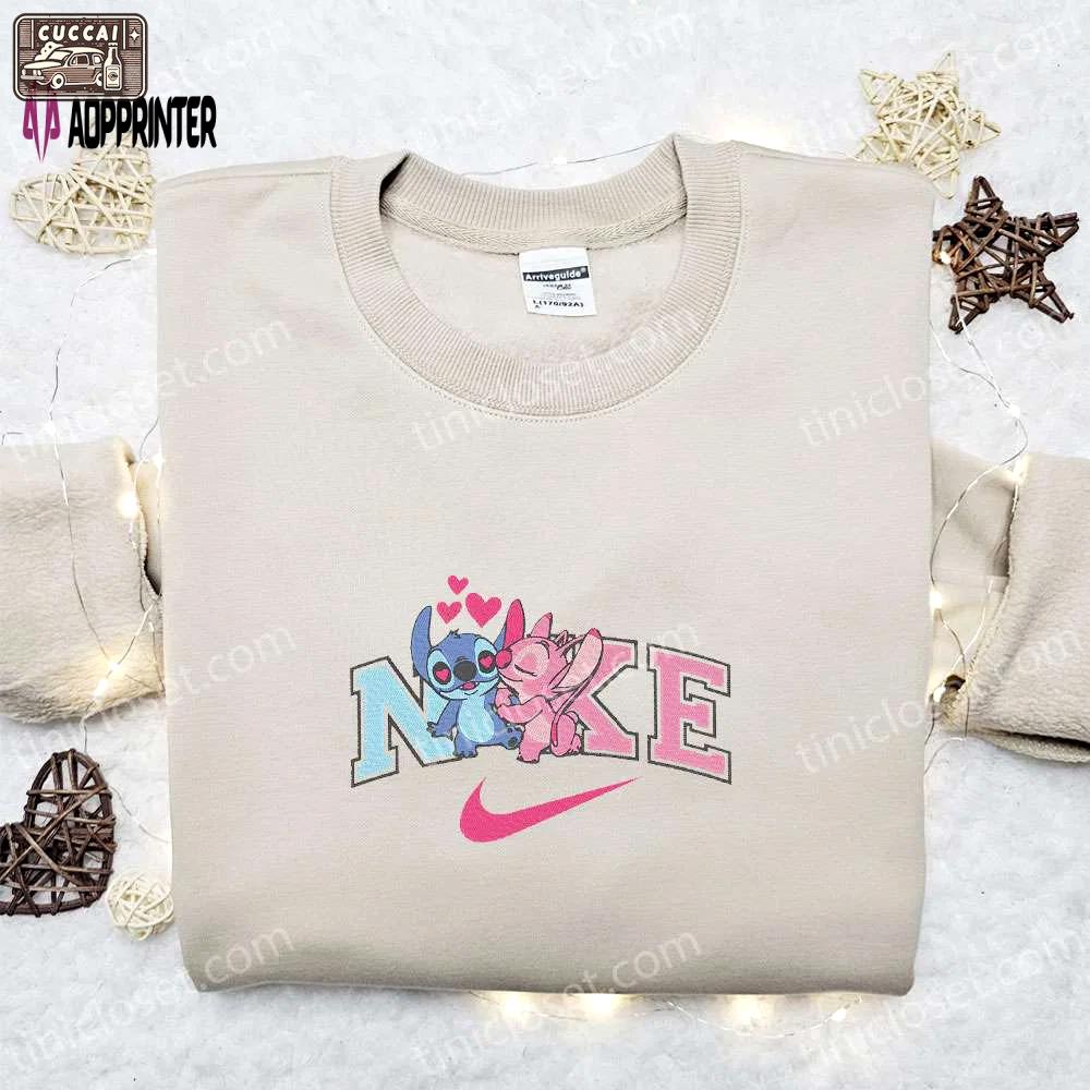 Stitch angel couple love x nike embroidered sweatshirt lilo and stitch disney shirt – best valentine gift Embroidered Shirt